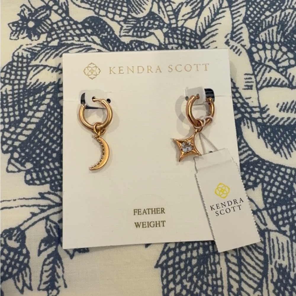 Kendra Scott Rose Gold Huggies w/Go Beyond Charm Set (Crescent & Star)